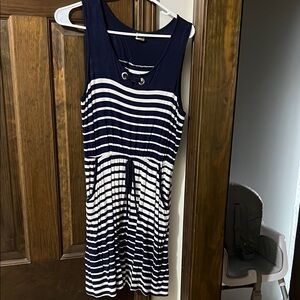 Espresso Blue and White Sundress Sleeveless Scoop Neck Mini
